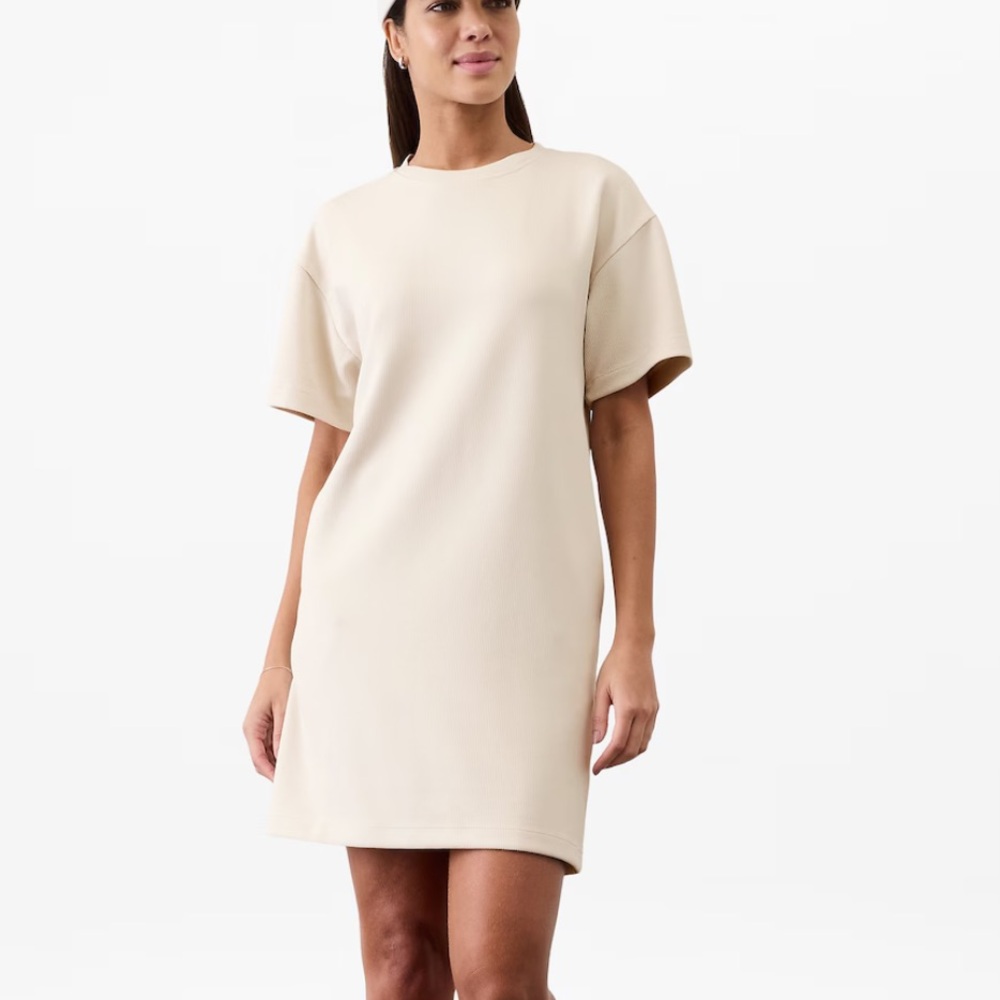 Athleta Seasoft Rib Tee Dress (with pockets) in Bone Color. New with tags
